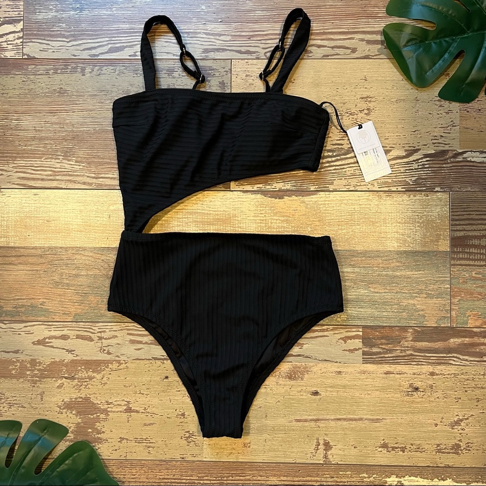 Ribbed Black Cut Out One Piece Swimsuit | Shade & Shore